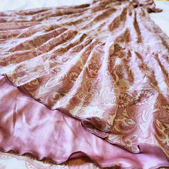 Guess Mauve Vintage 2000s Midi High-Low Dress | Boho Paisley | Size 11 - Picture 9 of 16